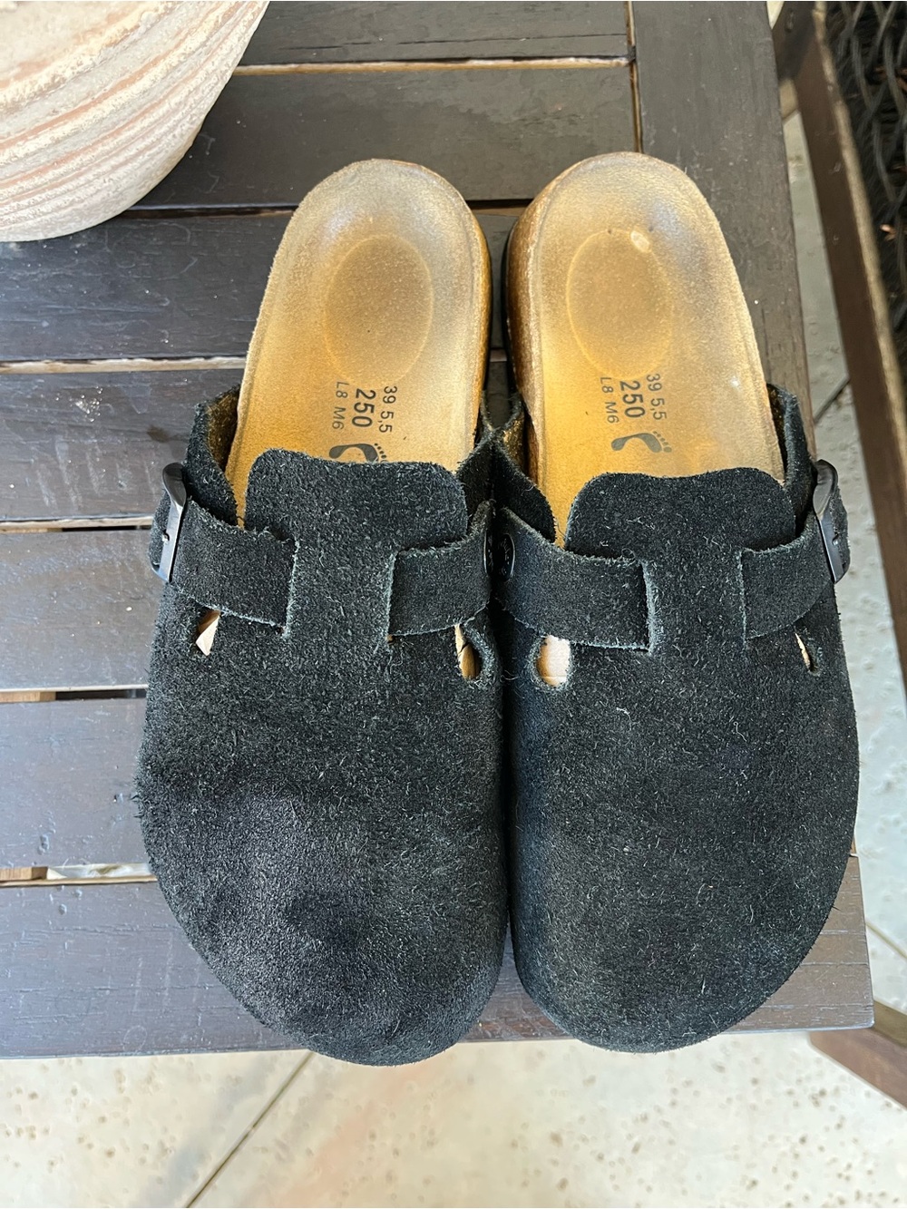 Birkenstock Betula Black Suede Slip-On Clogs with Contoured Footbed
